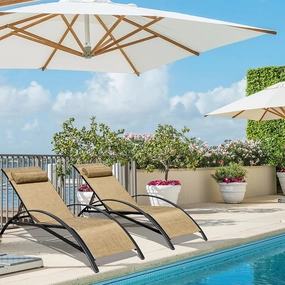 HOMREST Set of 2 Textilene Outdoor Lounge Chairs with Adjustable Backrest, Brownoutdoor patio furniture set