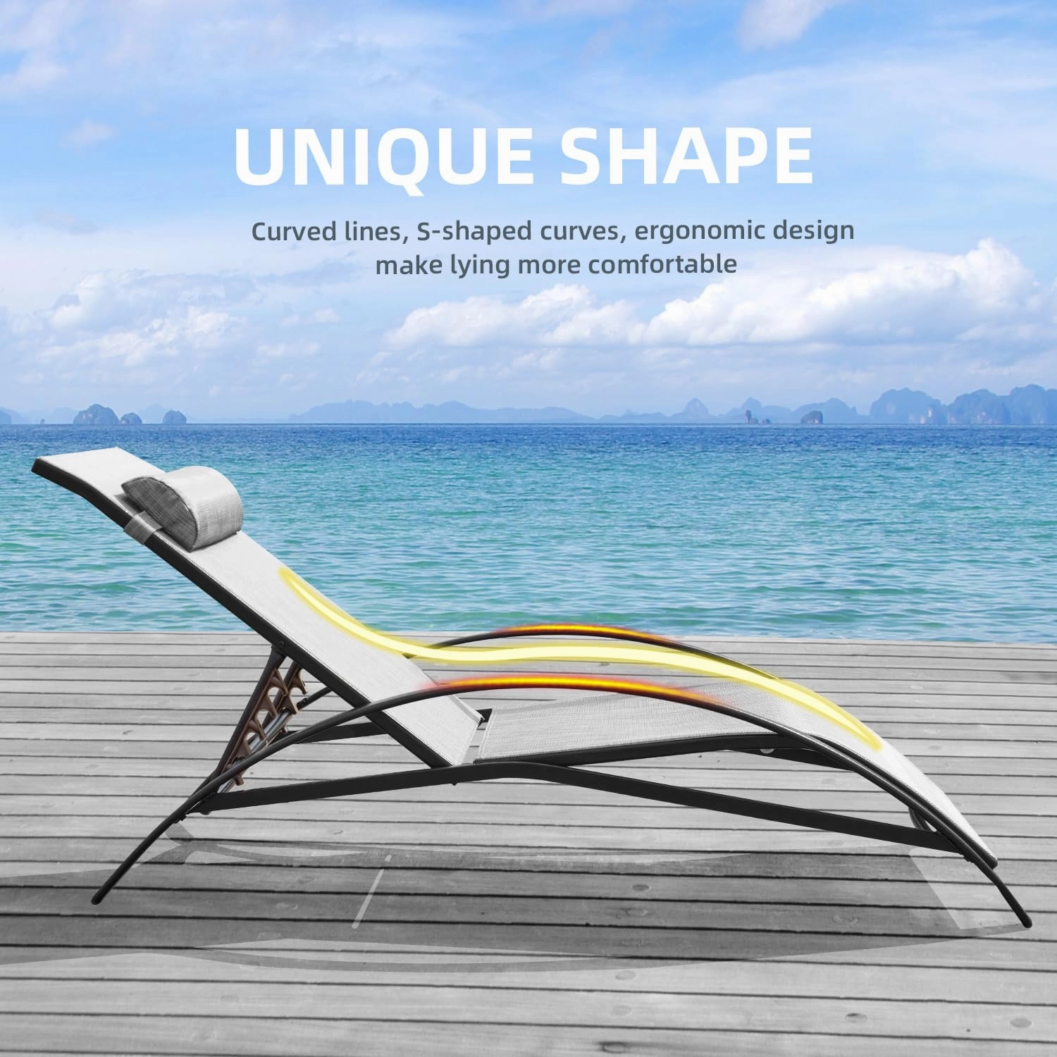 HOMREST Set of 2 Textilene Outdoor Lounge Chairs with Adjustable Backrest, Grey