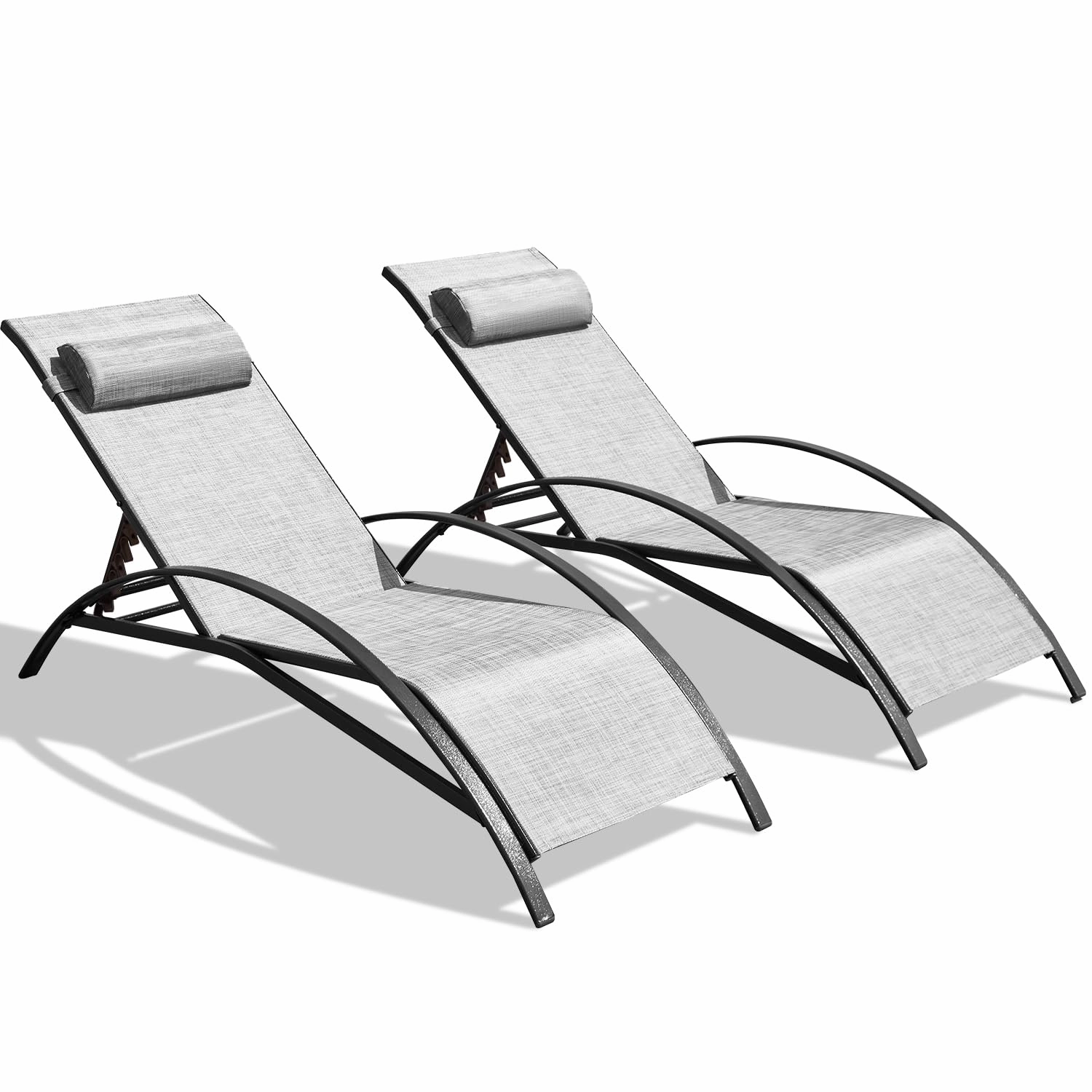 HOMREST Set of 2 Textilene Outdoor Lounge Chairs with Adjustable Backrest, Grey