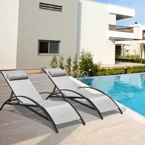 HOMREST Set of 2 Textilene Outdoor Lounge Chairs with Adjustable Backrest, Greyoutdoor patio furniture set