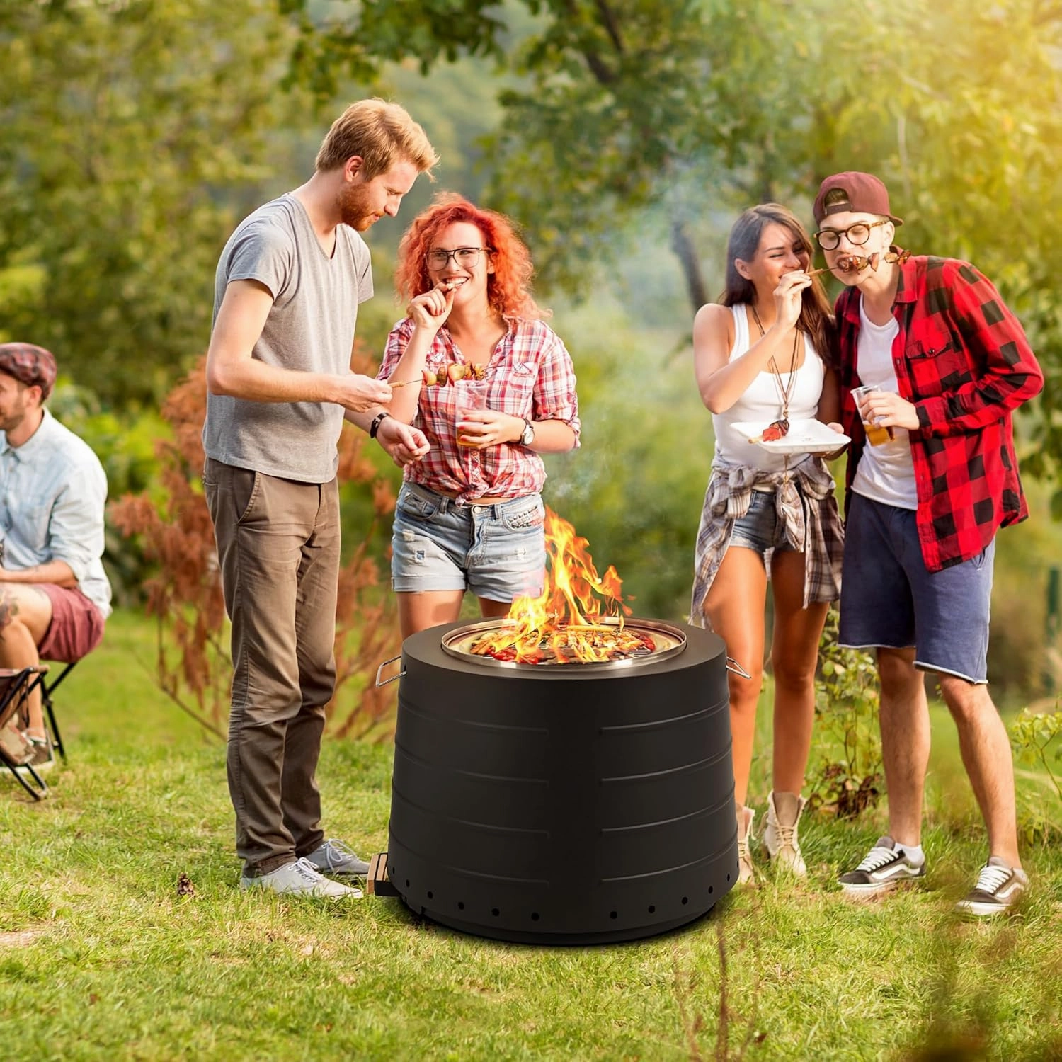 Homrest Smokeless 19.5 in Patio Fire Pit with Removable Ash Pan, Black