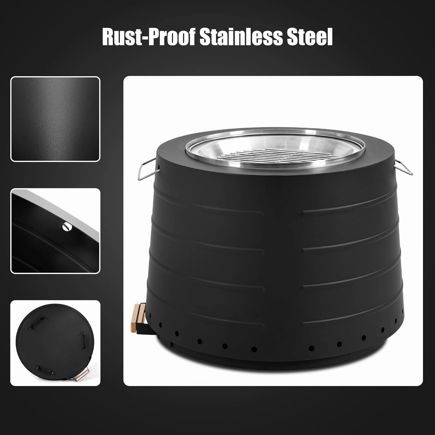 Homrest Smokeless 19.5 in Patio Fire Pit with Removable Ash Pan, Black