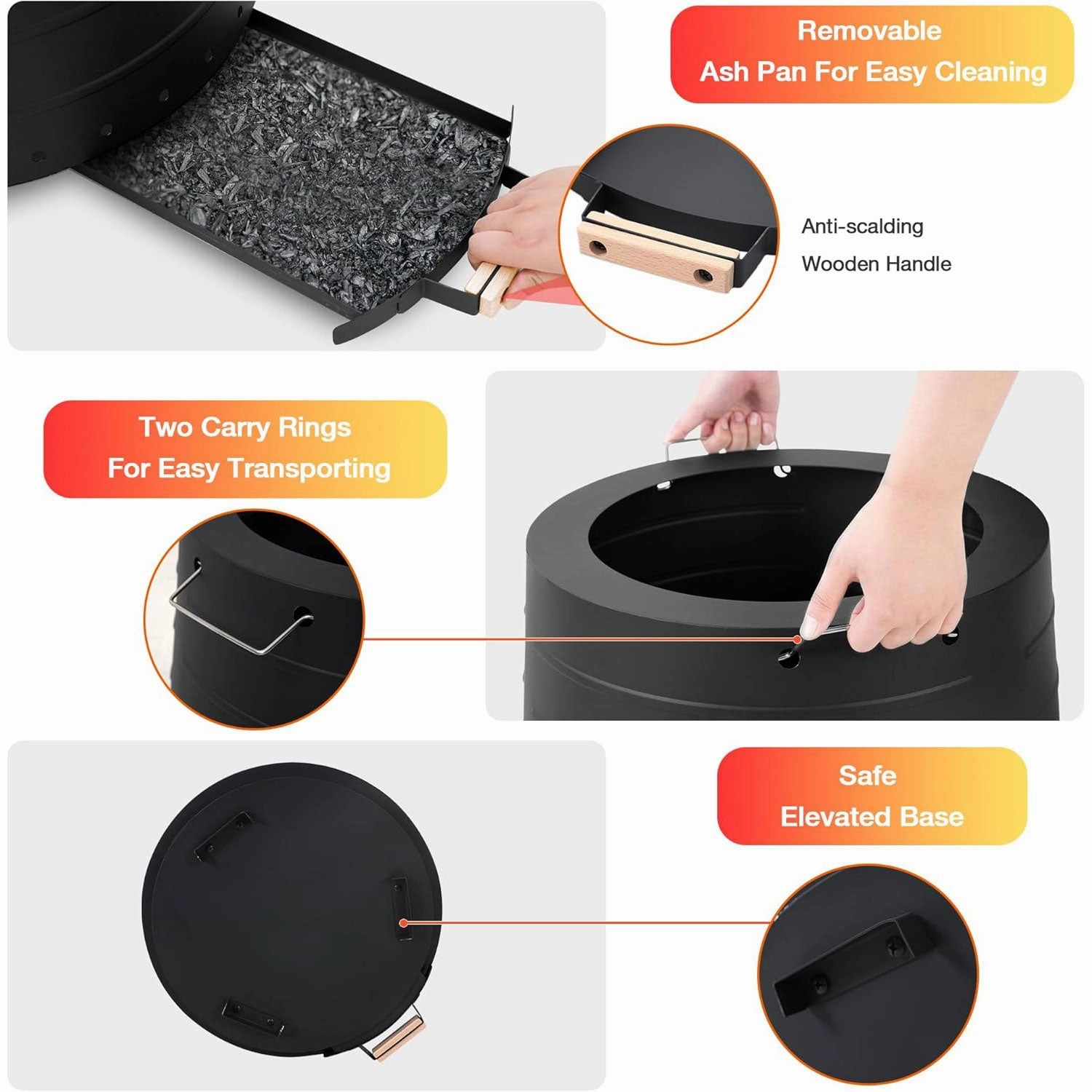 Homrest Smokeless 19.5 in Patio Fire Pit with Removable Ash Pan, Black