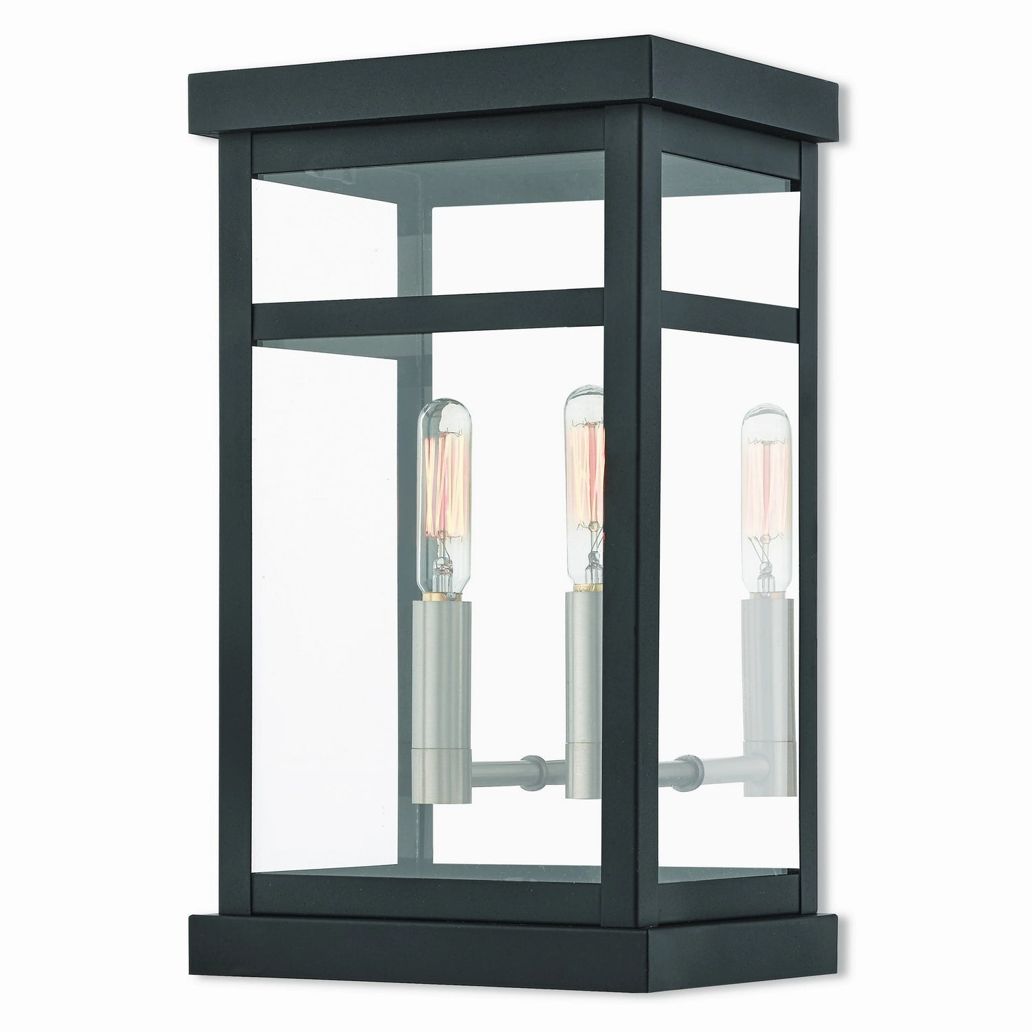 Hopewell Two Light Outdoor Wall Lantern Black w/ Brushed Nickel Cluster and Polished Chrome Stainless SteelOutdoor wall sconces with motion sensor