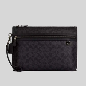 Hot Discount Deal Coach Carry All Pouch In Signature Canvas Charcoal/Black Cy985