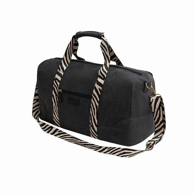 Escape Classic Canvas Weekender Bag With Zebra Print Straps  Black Trending Savings Now