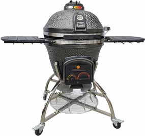 Icon Grills XD702 Maxis Gunmetal Kamado Charcoal Grill CGXD702GMAXIS stainless steel BBQ grill with side table