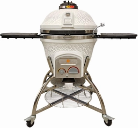 Icon Grills XD702 Maxis White Kamado Charcoal Grill CGXD702WMAXIS stainless steel BBQ grill with side table