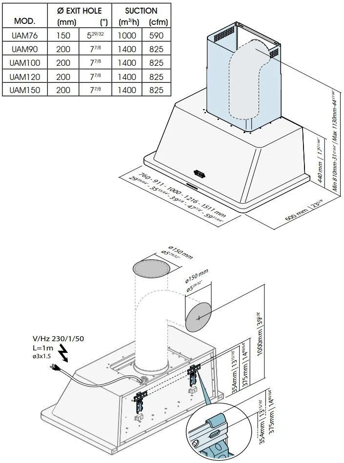 Ilve UAM150MB Majestic 60 Inch Blue Wall Mount Range Hood