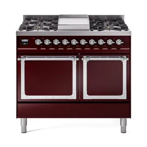 Ilve UND40FQNMPBUCLP Ilve Und40Fqnmpbuclp Nostalgie Ii Noblesse 40" Dual Fuel Range (Liquid Propane, Solid Door, Burgundy, Chrome)
