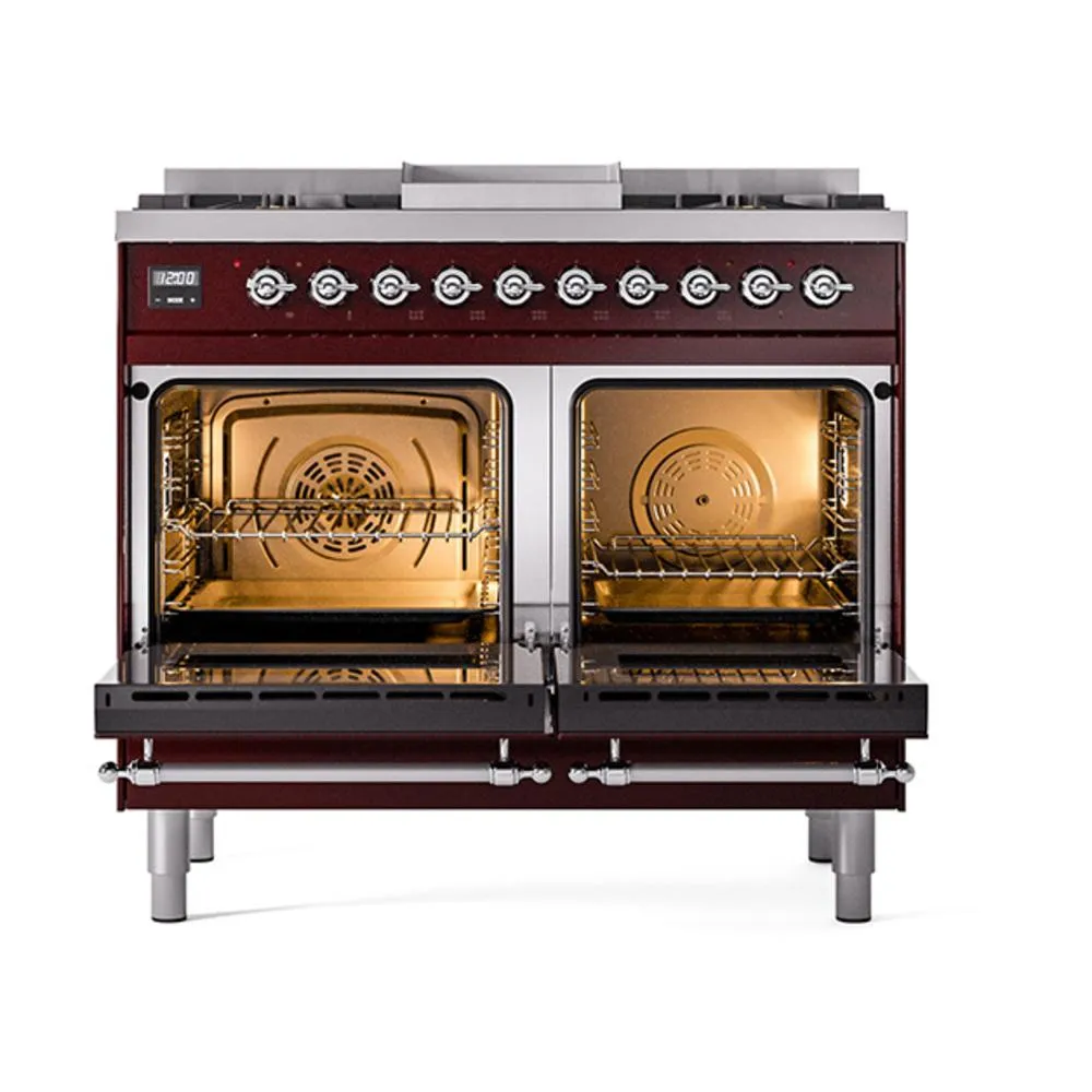Ilve UND40FQNMPBUCLP Ilve Und40Fqnmpbuclp Nostalgie Ii Noblesse 40" Dual Fuel Range (Liquid Propane, Solid Door, Burgundy, Chrome)