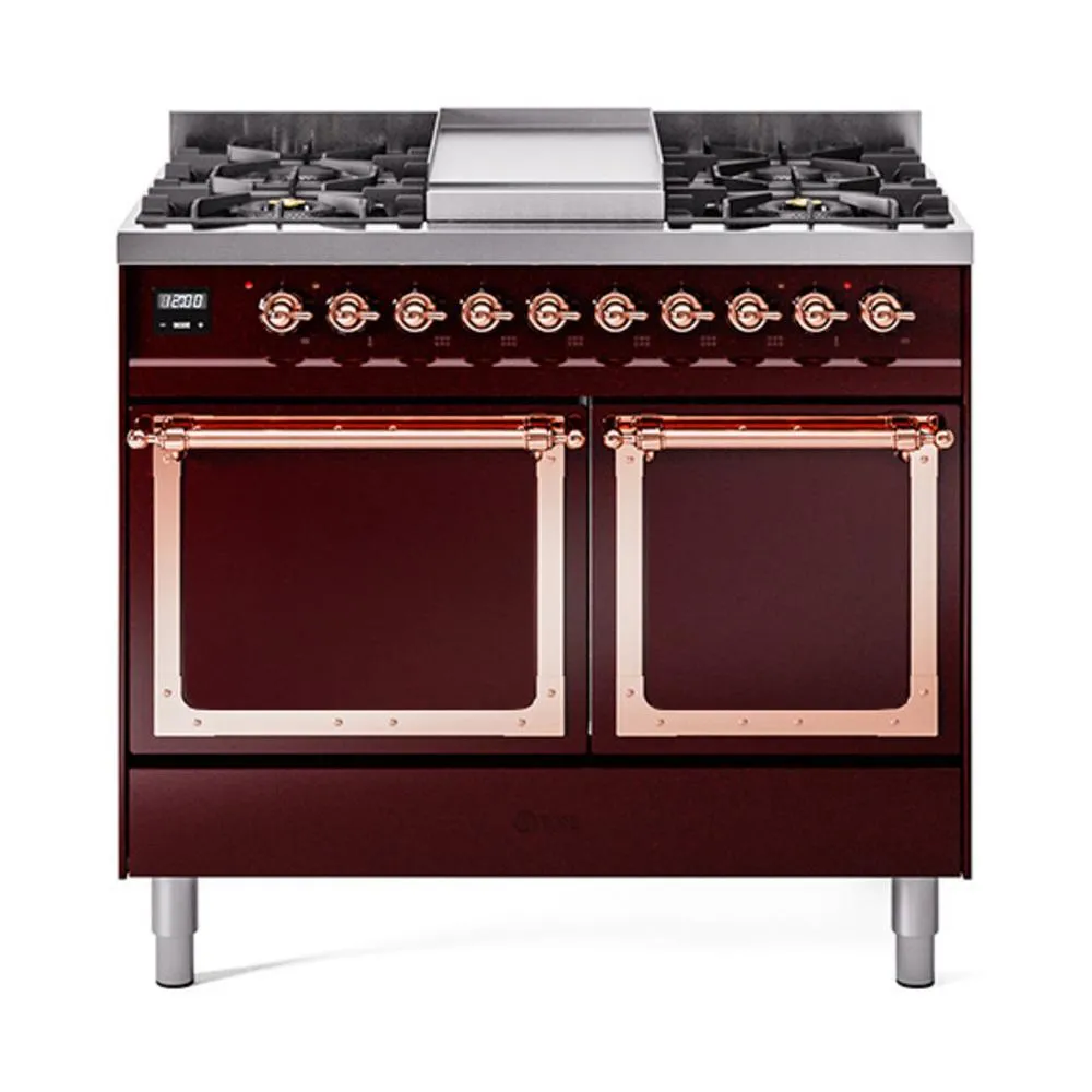 Ilve UND40FQNMPBUPLP Ilve Und40Fqnmpbuplp Nostalgie Ii Noblesse 40" Dual Fuel Range (Liquid Propane, Solid Door, Burgundy, Copper)