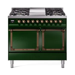 Ilve UND40FQNMPEGB Ilve Und40Fqnmpegb Nostalgie Ii Noblesse 40" Dual Fuel Range (Natural Gas, Solid Door, Emerald Green, Burnished)