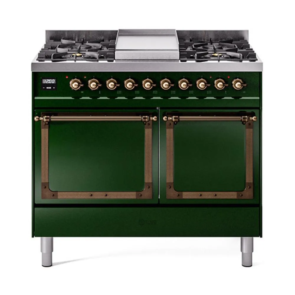 Ilve UND40FQNMPEGBLP Ilve Und40Fqnmpegblp Nostalgie Ii Noblesse 40" Dual Fuel Range (Liquid Propane, Solid Door, Emerald Green, Burnished)