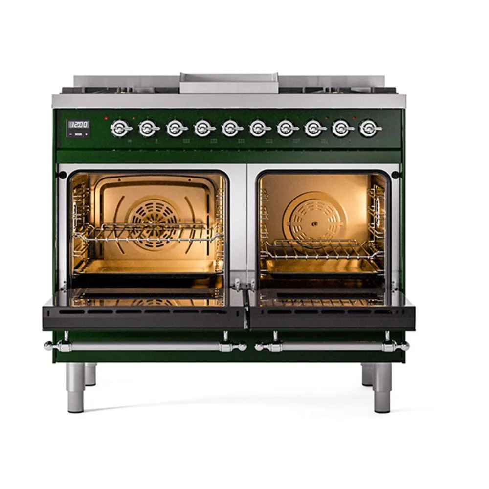 Ilve UND40FQNMPEGCLP Ilve Und40Fqnmpegclp Nostalgie Ii Noblesse 40" Dual Fuel Range (Liquid Propane, Solid Door, Emerald Green, Chrome)