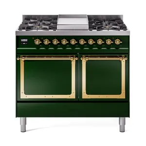Ilve UND40FQNMPEGGLP Ilve Und40Fqnmpegglp Nostalgie Ii Noblesse 40" Dual Fuel Range (Liquid Propane, Solid Door, Emerald Green, Brass)
