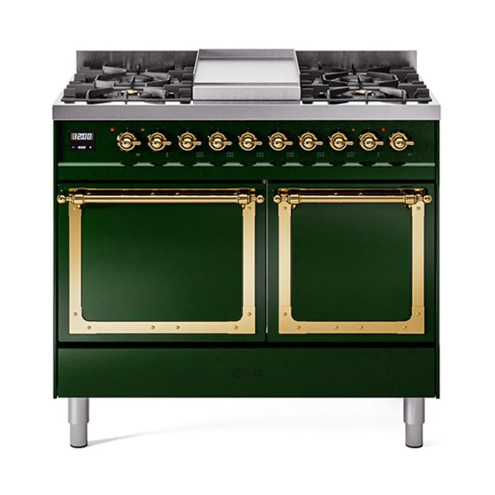 Ilve UND40FQNMPEGGLP Ilve Und40Fqnmpegglp Nostalgie Ii Noblesse 40" Dual Fuel Range (Liquid Propane, Solid Door, Emerald Green, Brass)