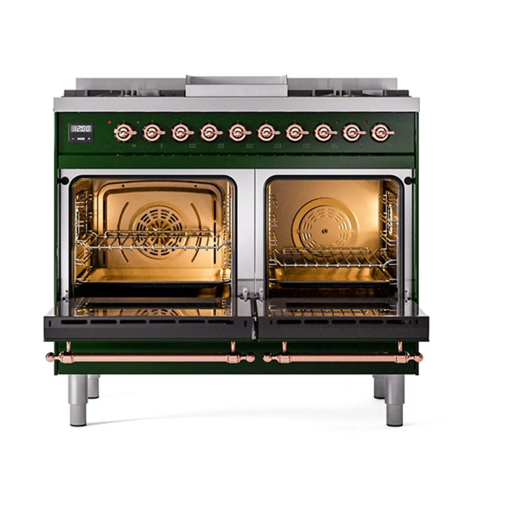Ilve UND40FQNMPEGPLP Ilve Und40Fqnmpegplp Nostalgie Ii Noblesse 40" Dual Fuel Range (Liquid Propane, Solid Door, Emerald Green, Copper)