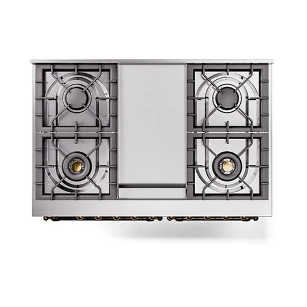 Ilve UND40FQNMPMBB Ilve Und40Fqnmpmbb Nostalgie Ii Noblesse 40" Dual Fuel Range (Natural Gas, Solid Door, Midnight Blue, Burnished)