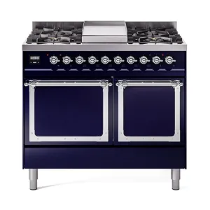 Ilve UND40FQNMPMBCLP Ilve Und40Fqnmpmbclp Nostalgie Ii Noblesse 40" Dual Fuel Range (Liquid Propane, Solid Door, Midnight Blue, Chrome)