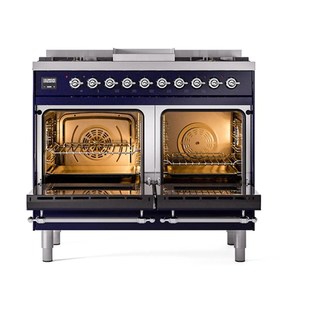 Ilve UND40FQNMPMBCLP Ilve Und40Fqnmpmbclp Nostalgie Ii Noblesse 40" Dual Fuel Range (Liquid Propane, Solid Door, Midnight Blue, Chrome)