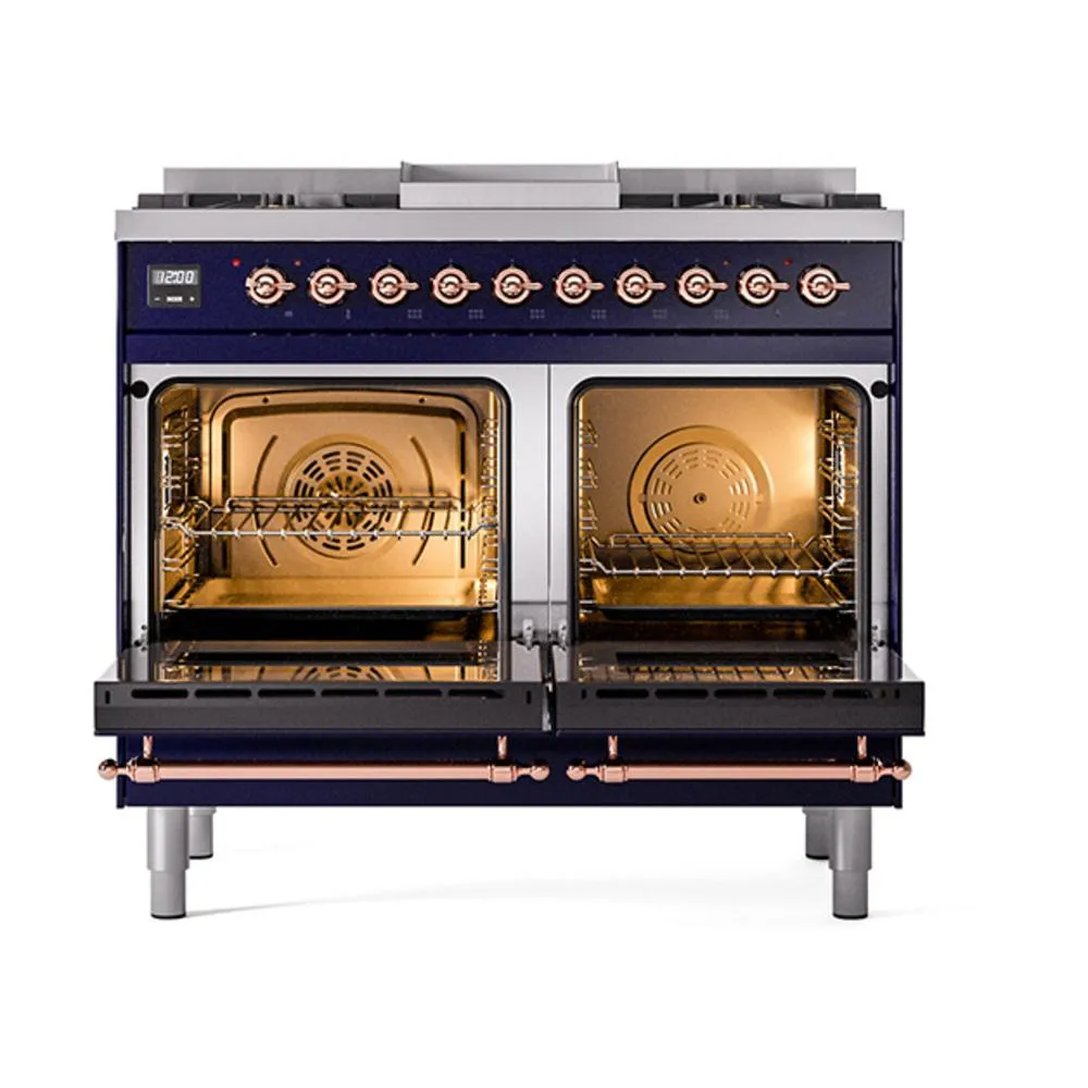 Ilve UND40FQNMPMBP Ilve Und40Fqnmpmbp Nostalgie Ii Noblesse 40" Dual Fuel Range (Natural Gas, Solid Door, Midnight Blue, Copper)