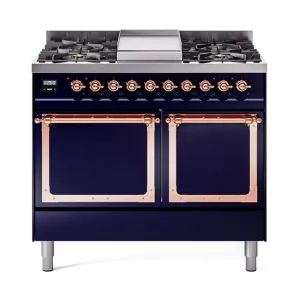 Ilve UND40FQNMPMBPLP Ilve Und40Fqnmpmbplp Nostalgie Ii Noblesse 40" Dual Fuel Range (Liquid Propane, Solid Door, Midnight Blue, Copper)