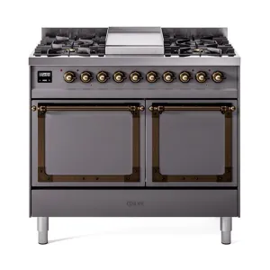 Ilve UND40FQNMPMGB Ilve Und40Fqnmpmgb Nostalgie Ii Noblesse 40" Dual Fuel Range (Natural Gas, Solid Door, Graphite Matte, Burnished)