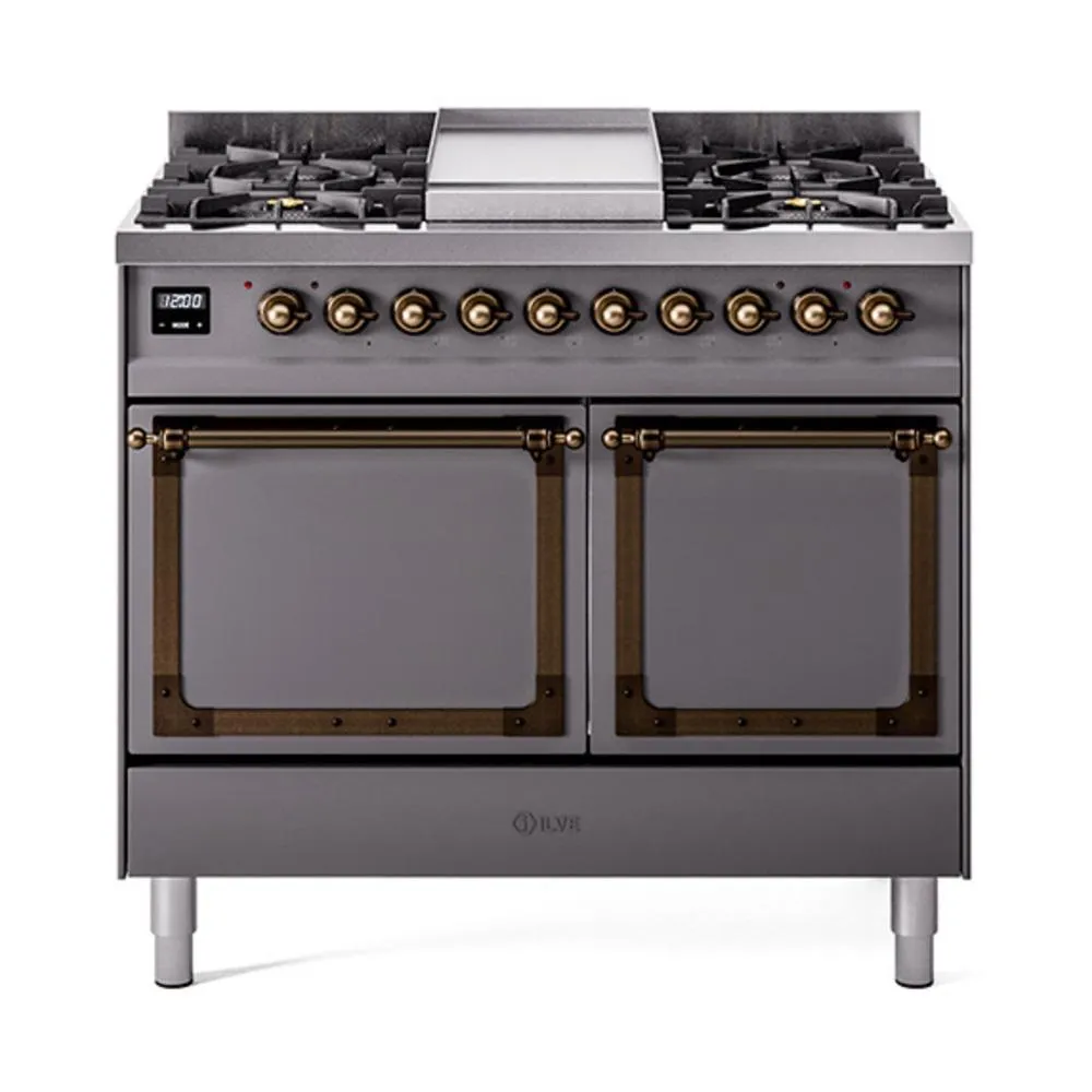Ilve UND40FQNMPMGBLP Ilve Und40Fqnmpmgblp Nostalgie Ii Noblesse 40" Dual Fuel Range (Liquid Propane, Solid Door, Graphite Matte, Burnished)