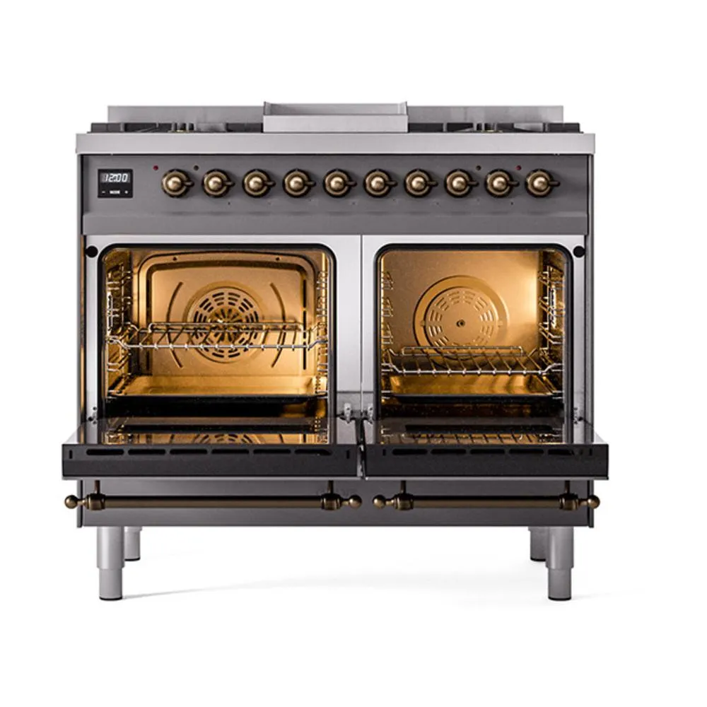 Ilve UND40FQNMPMGBLP Ilve Und40Fqnmpmgblp Nostalgie Ii Noblesse 40" Dual Fuel Range (Liquid Propane, Solid Door, Graphite Matte, Burnished)