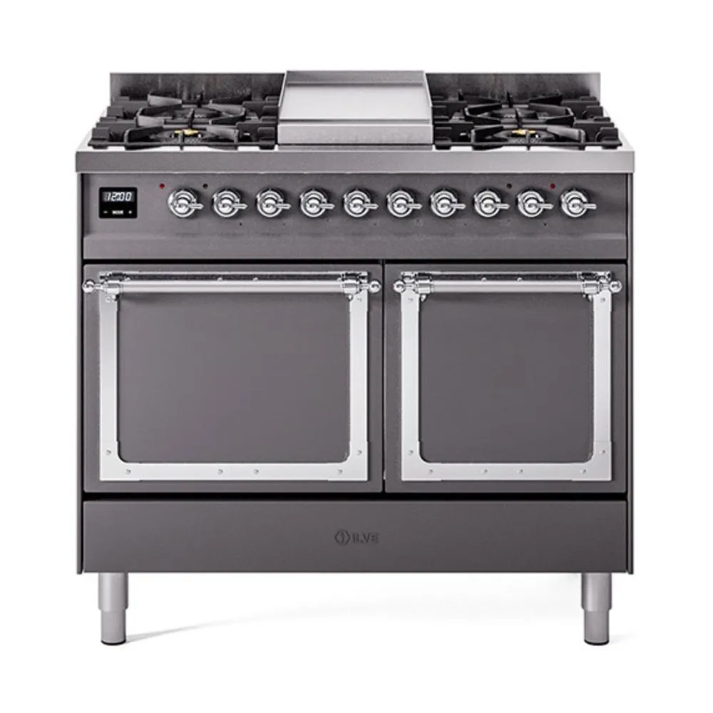 Ilve UND40FQNMPMGCLP Ilve Und40Fqnmpmgclp Nostalgie Ii Noblesse 40" Dual Fuel Range (Liquid Propane, Solid Door, Graphite Matte, Chrome)