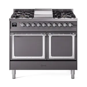 Ilve UND40FQNMPMGCLP Ilve Und40Fqnmpmgclp Nostalgie Ii Noblesse 40" Dual Fuel Range (Liquid Propane, Solid Door, Graphite Matte, Chrome)