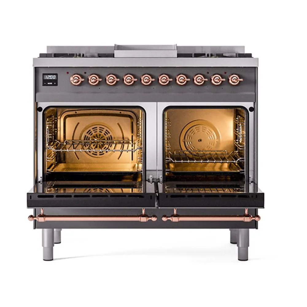 Ilve UND40FQNMPMGPLP Ilve Und40Fqnmpmgplp Nostalgie Ii Noblesse 40" Dual Fuel Range (Liquid Propane, Solid Door, Graphite Matte, Copper)