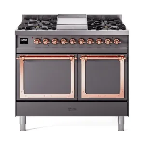 Ilve UND40FQNMPMGPLP Ilve Und40Fqnmpmgplp Nostalgie Ii Noblesse 40" Dual Fuel Range (Liquid Propane, Solid Door, Graphite Matte, Copper)