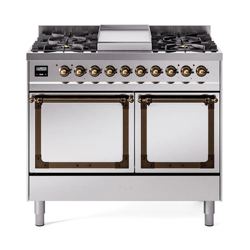 Ilve UND40FQNMPSSB Ilve Und40Fqnmpssb Nostalgie Ii Noblesse 40" Dual Fuel Range (Natural Gas, Solid Door, Stainless Steel, Burnished)