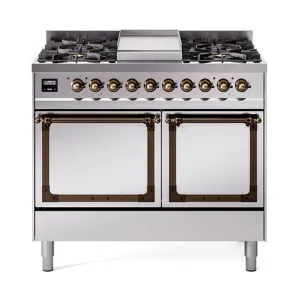 Ilve UND40FQNMPSSBLP Ilve Und40Fqnmpssblp Nostalgie Ii Noblesse 40" Dual Fuel Range (Liquid Propane, Solid Door, Stainless Steel, Burnished)