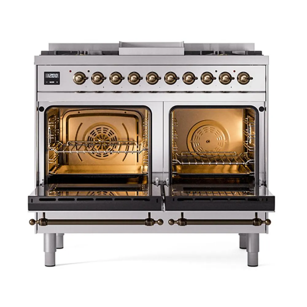 Ilve UND40FQNMPSSBLP Ilve Und40Fqnmpssblp Nostalgie Ii Noblesse 40" Dual Fuel Range (Liquid Propane, Solid Door, Stainless Steel, Burnished)