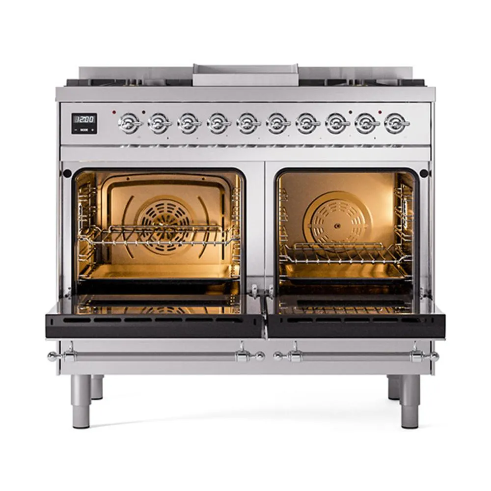 Ilve UND40FQNMPSSC Ilve Und40Fqnmpssc Nostalgie Ii Noblesse 40" Dual Fuel Range (Natural Gas, Solid Door, Stainless Steel, Chrome)
