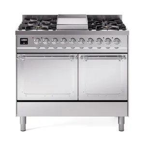 Ilve UND40FQNMPSSC Ilve Und40Fqnmpssc Nostalgie Ii Noblesse 40" Dual Fuel Range (Natural Gas, Solid Door, Stainless Steel, Chrome)