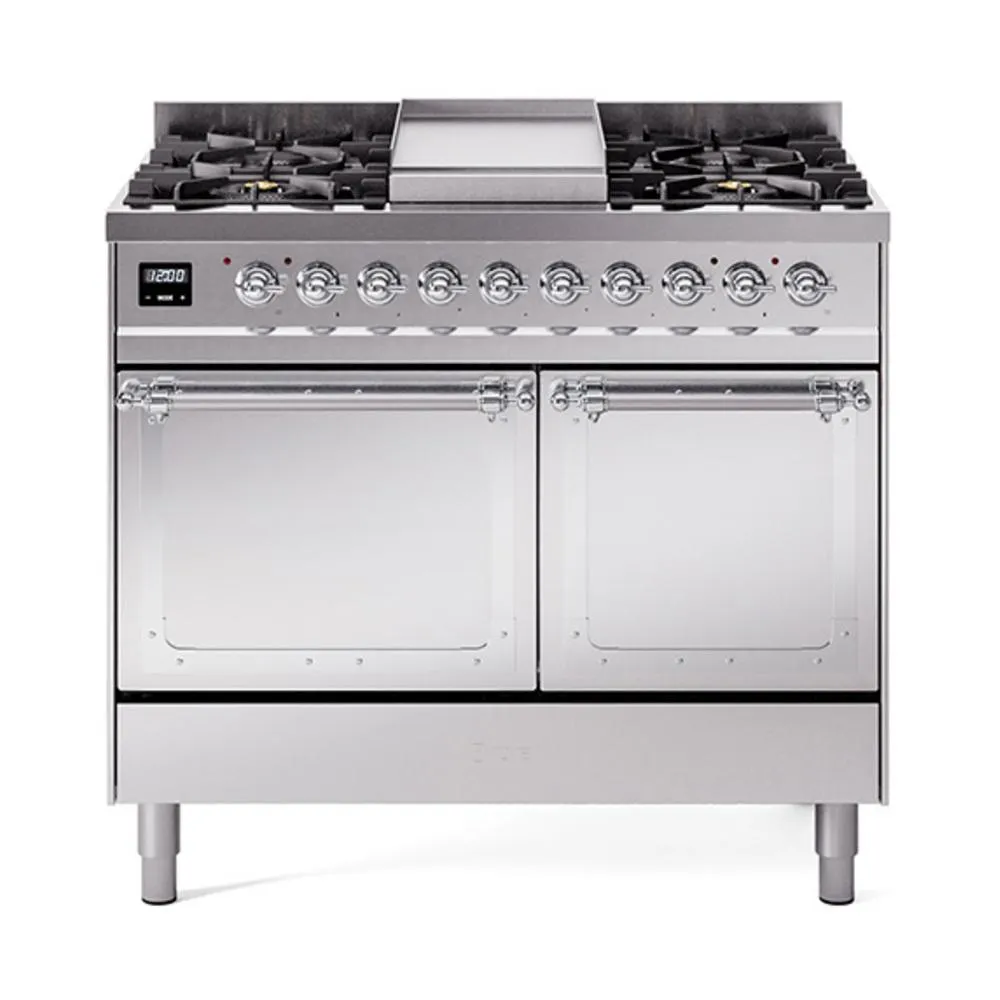 Ilve UND40FQNMPSSC Ilve Und40Fqnmpssc Nostalgie Ii Noblesse 40" Dual Fuel Range (Natural Gas, Solid Door, Stainless Steel, Chrome)
