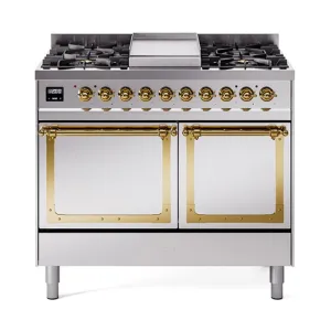 Ilve UND40FQNMPSSG Ilve Und40Fqnmpssg Nostalgie Ii Noblesse 40" Dual Fuel Range (Natural Gas, Solid Door, Stainless Steel, Brass)