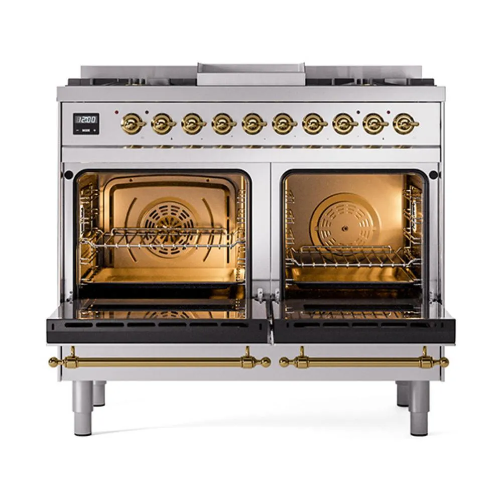 Ilve UND40FQNMPSSG Ilve Und40Fqnmpssg Nostalgie Ii Noblesse 40" Dual Fuel Range (Natural Gas, Solid Door, Stainless Steel, Brass)