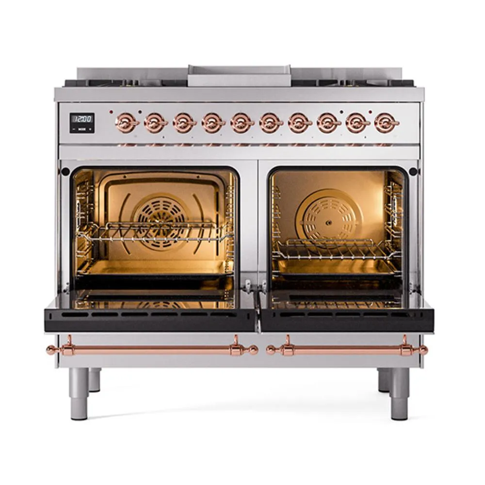 Ilve UND40FQNMPSSP Ilve Und40Fqnmpssp Nostalgie Ii Noblesse 40" Dual Fuel Range (Natural Gas, Solid Door, Stainless Steel, Copper)