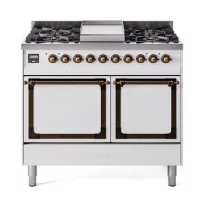 Ilve UND40FQNMPWHB Ilve Und40Fqnmpwhb Nostalgie Ii Noblesse 40" Dual Fuel Range (Natural Gas, Solid Door, White, Burnished)