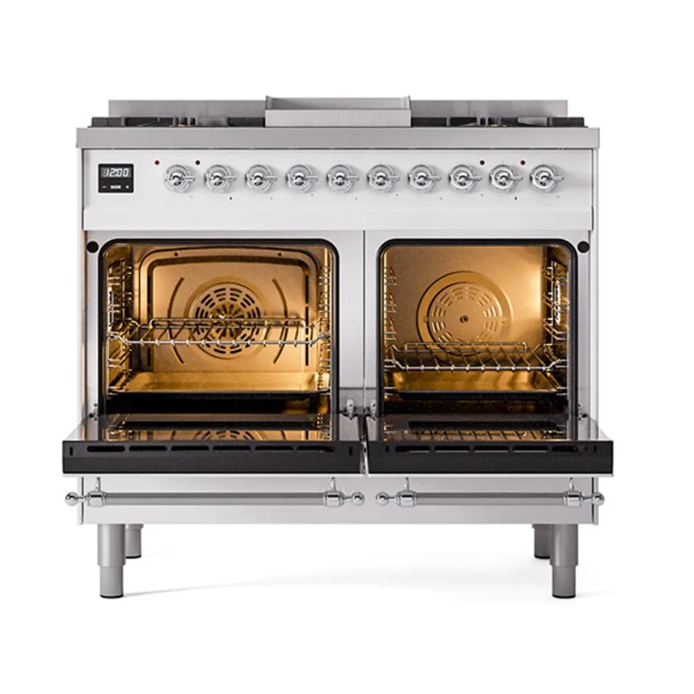 Ilve UND40FQNMPWHC Ilve Und40Fqnmpwhc Nostalgie Ii Noblesse 40" Dual Fuel Range (Natural Gas, Solid Door, White, Chrome)