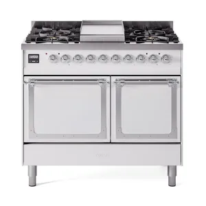 Ilve UND40FQNMPWHC Ilve Und40Fqnmpwhc Nostalgie Ii Noblesse 40" Dual Fuel Range (Natural Gas, Solid Door, White, Chrome)