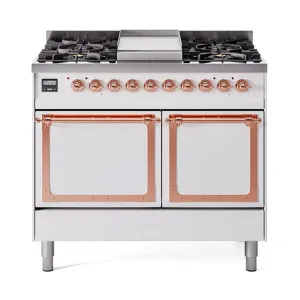 Ilve UND40FQNMPWHPLP Ilve Und40Fqnmpwhplp Nostalgie Ii Noblesse 40" Dual Fuel Range (Liquid Propane, Solid Door, White, Copper)