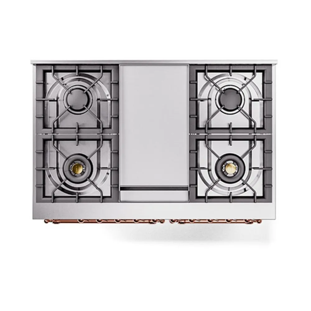 Ilve UND40FQNMPWHPLP Ilve Und40Fqnmpwhplp Nostalgie Ii Noblesse 40" Dual Fuel Range (Liquid Propane, Solid Door, White, Copper)