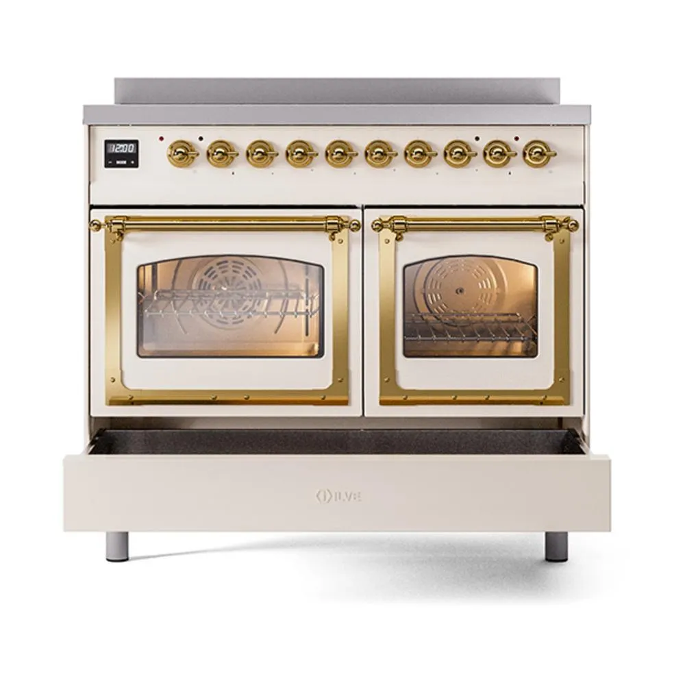 Ilve UNDI406NMPAWG Ilve Undi406Nmpawg Nostalgie Ii Noblesse 40" Induction Range (Triple Glass Door, Antique White, Brass)