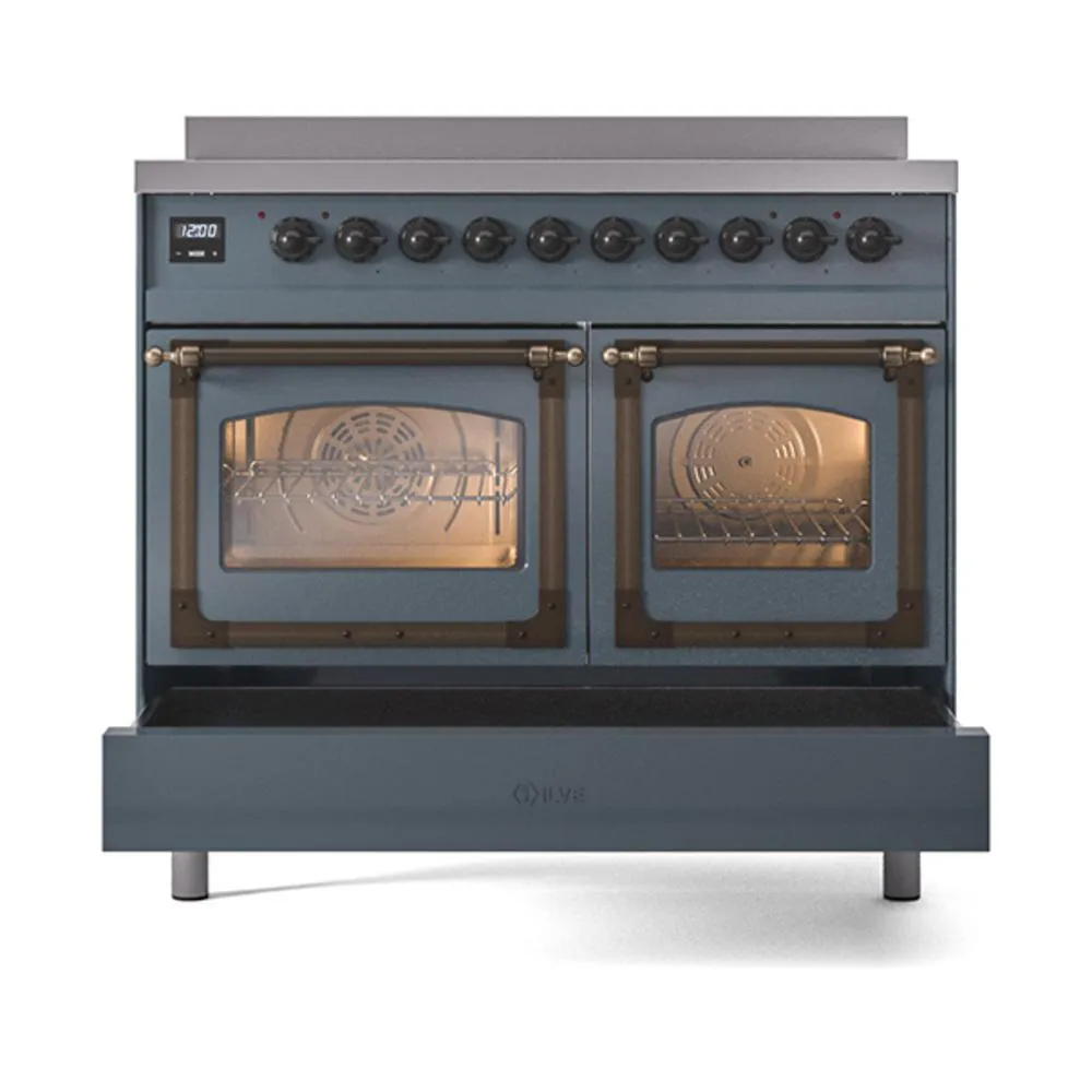 Ilve UNDI406NMPBGB Ilve Undi406Nmpbgb Nostalgie Ii Noblesse 40" Induction Range (Triple Glass Door, Blue Grey, Burnished)